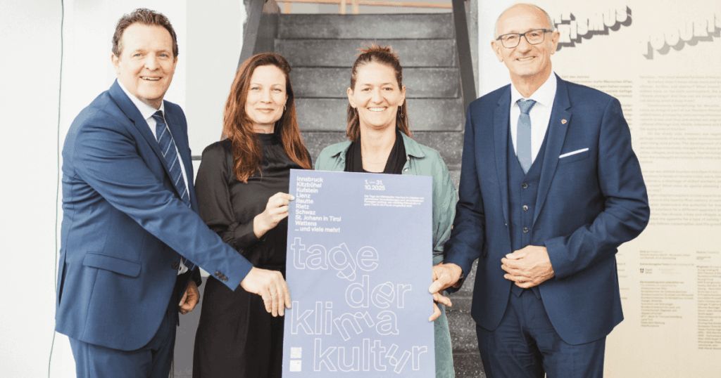 Klimaschutzlandesrat René Zumtobel, Barbara Alt (TKI), Lisa Prazeller (Klimabündnis Tirol), Kulturreferent LH Anton Mattle